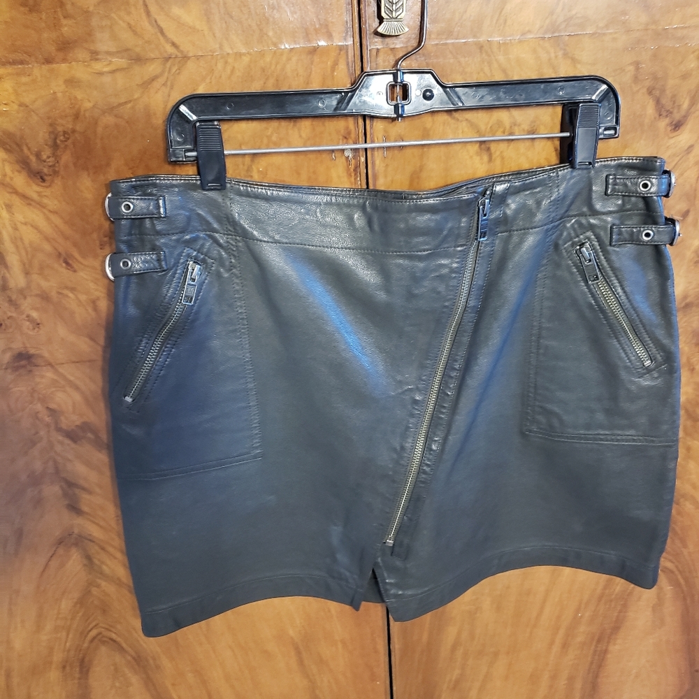 Frye leather moto mini skirt